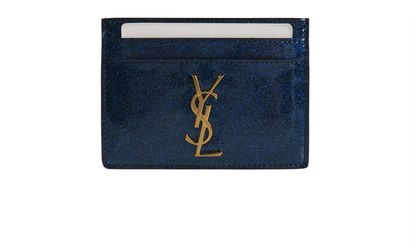 Saint Laurent Monogram Card Holder, &pound;160, Accessories, Blue, Patent Leather, Front view